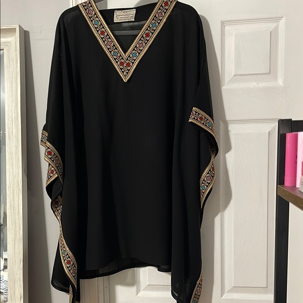 Black Embroidered V-Neck Women’s Kaftan Top